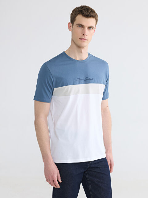 LCWAIKIKI Classic تي شيرت رجالي بياقة دائرية من قماش جيرسي بتصميم بلوك الألوان