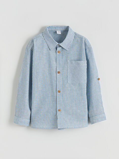 LCW Kids Çizgili Keten Karışımlı Erkek Çocuk Gömlek - S65154Z1-LEN