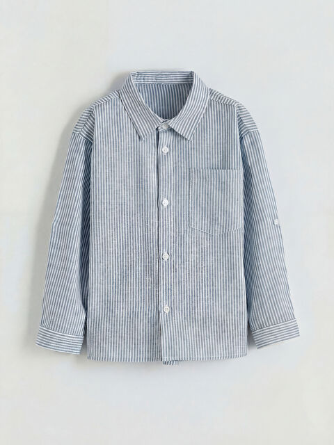 LCW Kids Çizgili Keten Karışımlı Erkek Çocuk Gömlek - S65154Z1-LEN