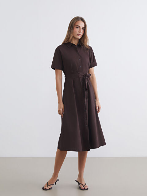 LCW Comfort Женщины Коричневый Платье-рубашка - S65177Z8-HMK