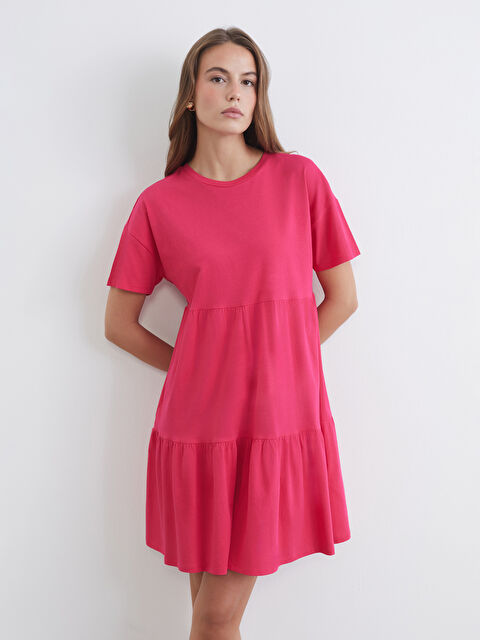 LCW Comfort Crew Neck Layered Dress - S65219Z8-GXQ