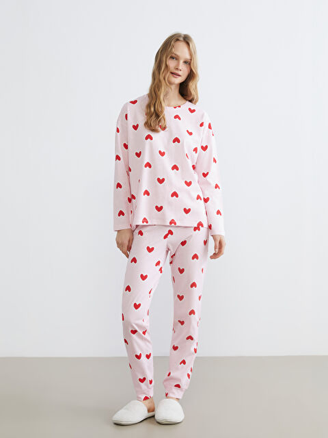 LCW Young Bisiklet Yaka Kalp Baskılı Kadın Pijama Takımı - S65294Z8-LT4