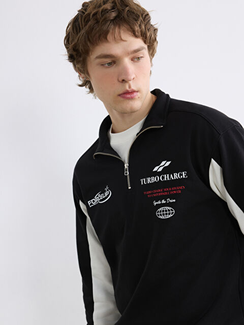 XSIDE Yarım Fermuarlı Dik Yaka Baskılı Erkek Sweatshirt - S65324Z8-CVL