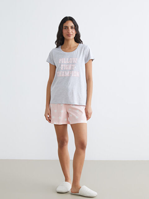 LCW DREAM Bisiklet Yaka Baskılı Kadın Şortlu Pijama Takımı - S65352Z8-LSZ