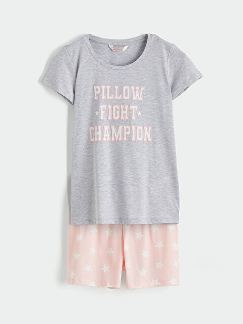 LCW DREAM Bisiklet Yaka Baskılı Kadın Şortlu Pijama Takımı - S65352Z8-LSZ