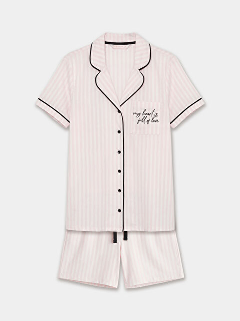 LCW DREAM Gömlek Yaka Çizgili Kadın Şortlu Pijama Takımı - S65355Z8-LRA