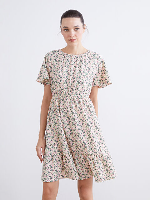 LCW Comfort Crew Neck Floral Mini Dress - S65458Z8-F9C