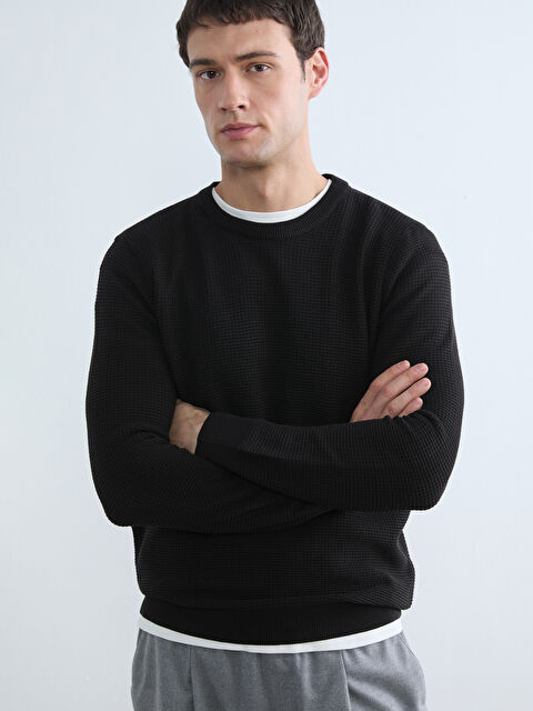 LCW Vision Bisiklet Yaka Petek Dokulu Erkek Triko Kazak - S65480Z8-CVL