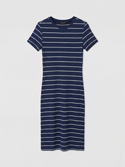 LCW Comfort Bisiklet Yaka Çizgili Elbise