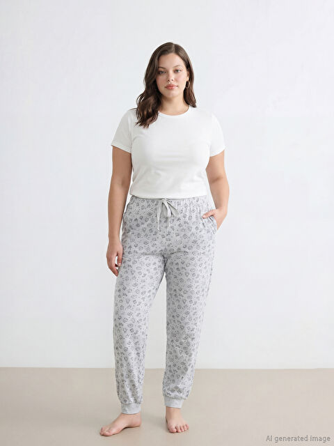 LCW DREAM Printed women's jogger pajama bottoms with elastic waist. - S65515Z8-CT3