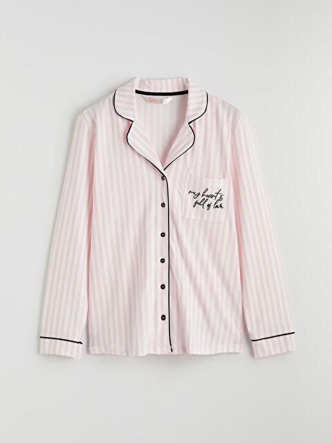 LCW DREAM Gömlek Yaka Çizgili Kadın Pijama Üst