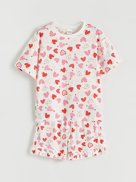 LCW Kids Kalp Baskılı Kız Çocuk Şortlu Pijama Takımı - S65546Z4-LRA