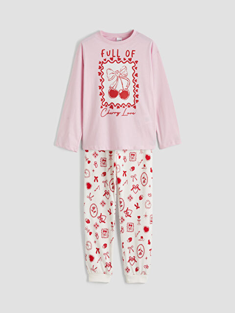 LCW Kids Bisiklet Yaka Baskılı Kız Çocuk Pijama Takım - S65572Z4-QWP