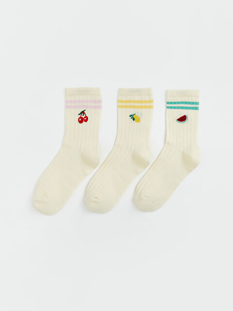 LCW DREAM Meyve Nakışlı Kadın Soket Çorap 3'lü - S65585Z8-FQQ