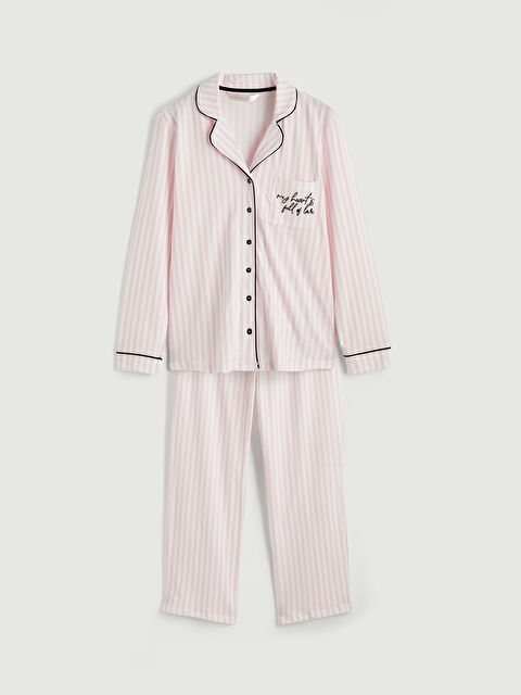 LCW DREAM Gömlek Yaka Nakışlı Kadın Pijama Takım - S65588Z8-LRA