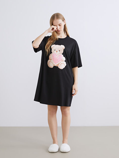 LCW Young Bisiklet Yaka Ayı Teddy Baskılı Kadın Gecelik - S65615Z8-CVL