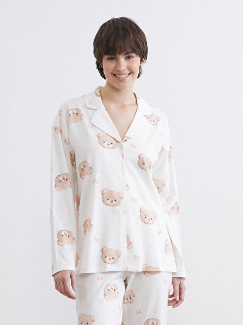 LCW Young Gömlek Yaka Ayı Baskılı Kadın Pijama Üstü - S65618Z8-LRA
