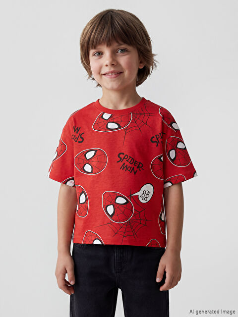 LCW Kids Spider-Man Baskılı Erkek Çocuk Tişört
