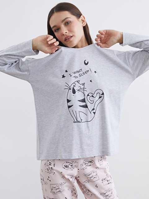 LCW DREAM Kedi Baskılı Kadın Pijama Takımı - S65653Z8-LT4