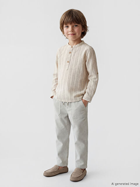 LCW Kids Keten Görünümlü Erkek Çocuk Pantolon