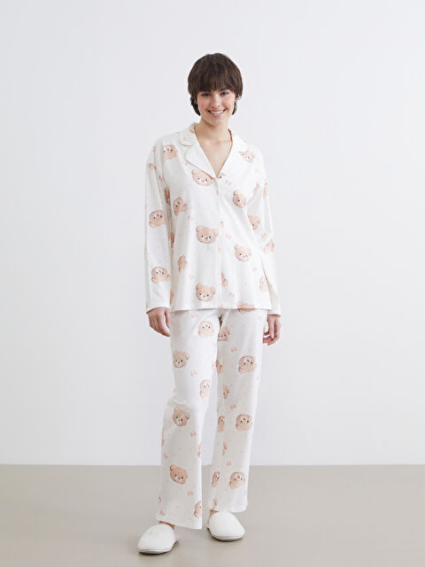 LCW Young Gömlek Yaka Ayıcık Baskılı Kadın Pijama Takım - S65719Z8-LRA