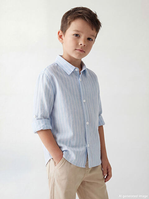 LCW Kids Çizgili Keten Karışımlı Erkek Çocuk Gömlek - S65729Z1-LEH