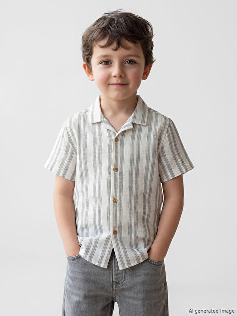 LCW Kids Çizgili Kısa Kollu Erkek Çocuk Gömlek