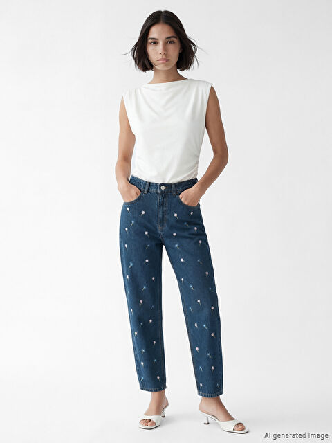 LCW Jeans Floral Embroidered Mom Fit Women's Jeans - S65748Z8-309