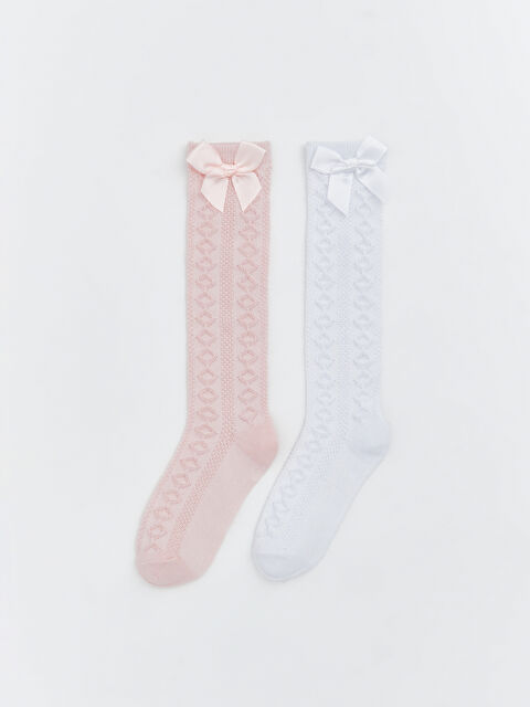 LCW Kids Fiyonk Detaylı Kız Çocuk Diz Altı Çorap 2'li - S65806Z4-FXX