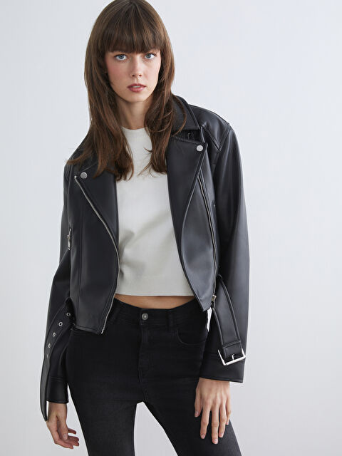 LCW Vision Gömlek Yaka Kadın Deri Görünümlü Ceket - S66069Z8-CVL