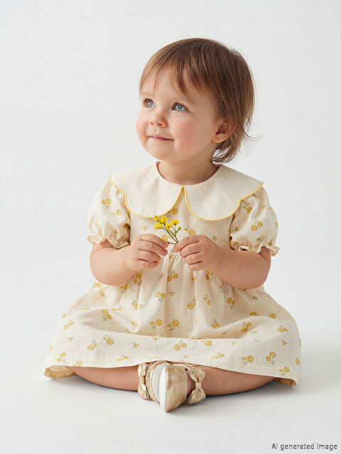LCW baby Bebe Yaka Çiçek Desenli Kız Bebek Elbise - S66077Z1-LRB