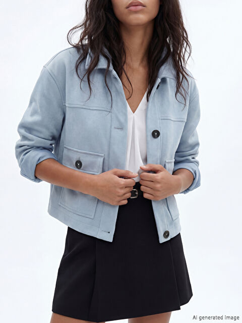 LCW Vision Gömlek Yaka Süet Görünümlü Kadın Ceket - S66083Z8-1PM