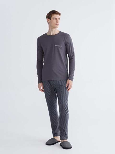 LC WAIKIKI Bisiklet Yaka Uzun Kollu Erkek Pijama Üst