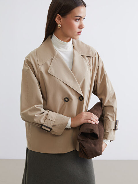 LCW Modest Kruvaze Yaka Oversize Kadın Trençkot - S66100Z8-JNQ