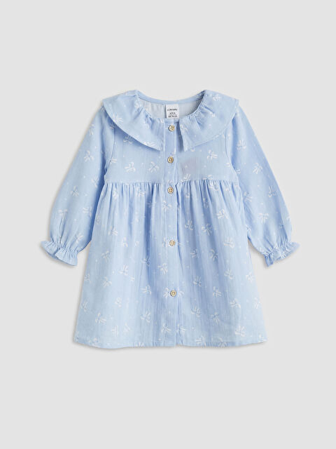 LCW baby Fırfırlı Bebe Yaka Desenli Kız Bebek Elbise - S66124Z1-LQK