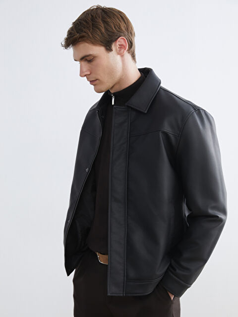 SOUTHBLUE Standart Kalıp Erkek Deri Görünümlü Mont - S66161Z8-CVL