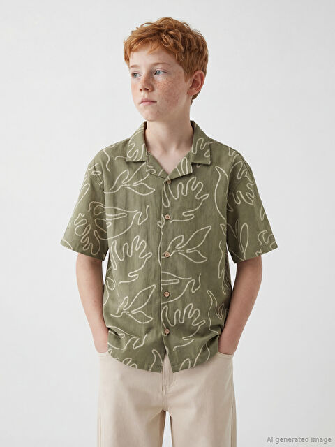 LCW Kids Kısa Kollu Desenli Erkek Çocuk Gömlek - S66379Z4-LS6