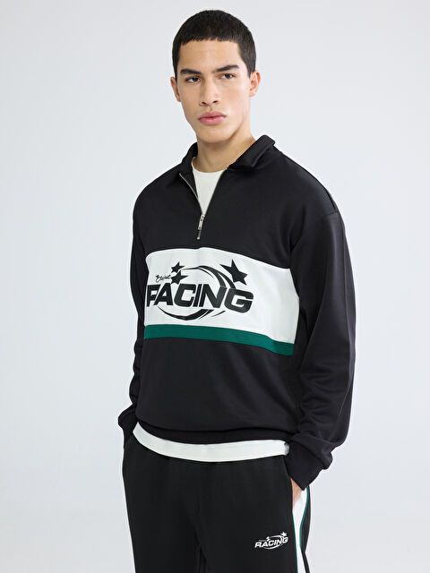 XSIDE Polo Yaka Baskılı Erkek Sweatshirt - S66381Z8-CVL