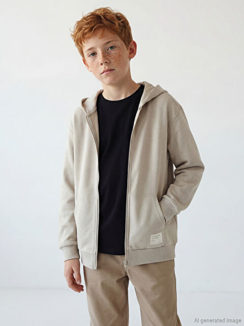 LCW Kids Kapüşonlu Erkek Çocuk Fermuarlı Sweatshirt - S66414Z4-FJS