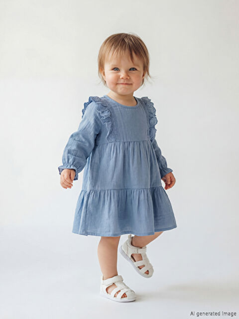 LCW baby Fırfırlı Kız Bebek Müslin Elbise