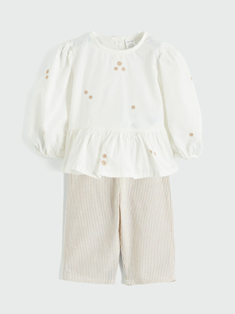 LCW baby Bisiklet Yaka Kız Bebek Bluz ve Pantolon - S66457Z1-FDU