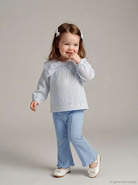 LCW baby Fiyonk Yaka Detaylı Çizgili Kız Bebek Bluz ve Tayt - S66471Z1-LFC