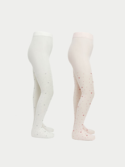 LCW Kids Kalp Desenli Kız Çocuk İnce Külotlu Çorap 2'li