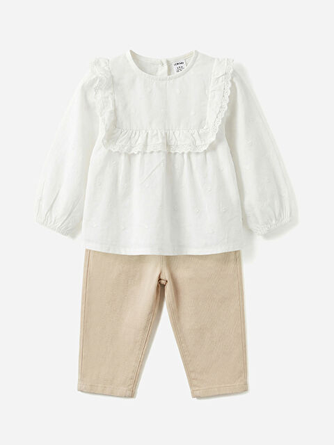 LCW baby Fırfırlı Kız Bebek Gabardin Bluz ve Pantolon - S66494Z1-FDU