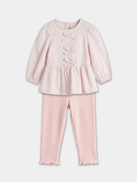 LCW baby Bisiklet Yaka Fiyonklu Kız Bebek Bluz ve Tayt - S66501Z1-LHF