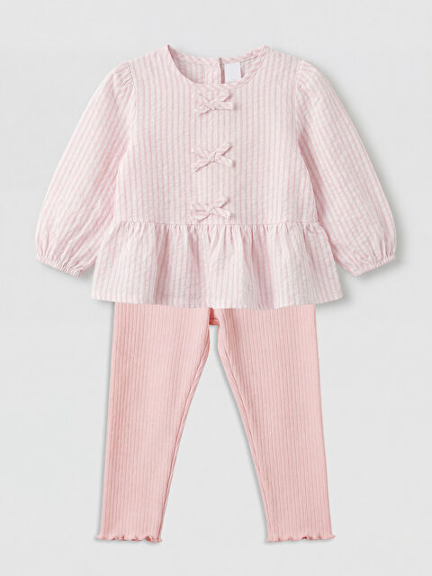 LCW baby Bisiklet Yaka Fiyonklu Kız Bebek Bluz ve Tayt - S66501Z1-LHF