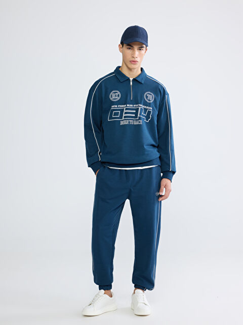 XSIDE Fermuarlı Polo Yaka Baskılı Erkek Sweatshirt - S66504Z8-1DV