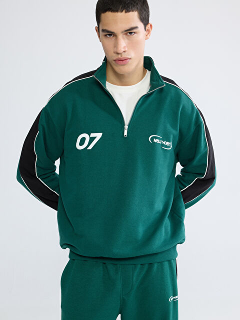 XSIDE Dik Yaka NYC Baskılı Erkek Sweatshirt