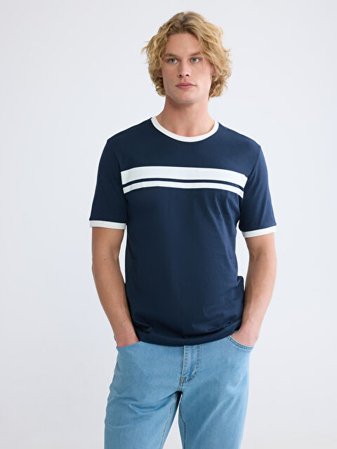 XSIDE Bisiklet Yaka Çizgili Erkek Tişört - S66558Z8-HNG