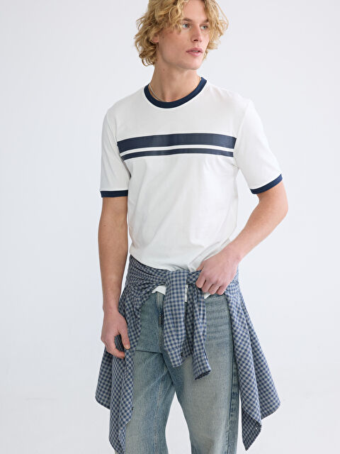 XSIDE Bisiklet Yaka Çizgili Erkek Tişört - S66558Z8-R9J